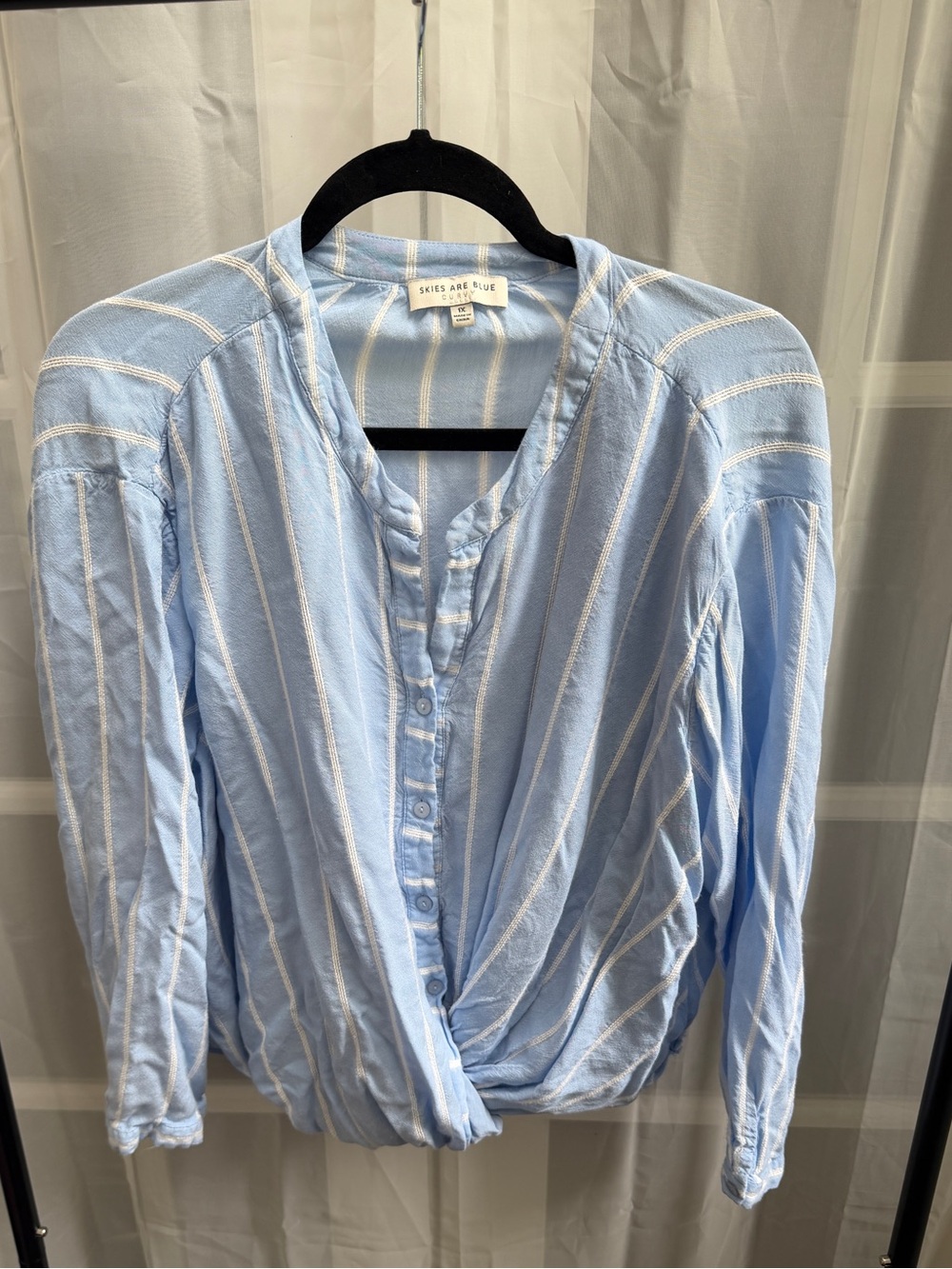 Skies Are Blue Pale Blue & White Striped Button-Front Shirt